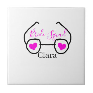 Bride squad pink black googles heart bridesmaid tile