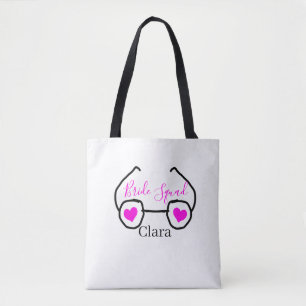 Bride squad pink black googles heart bridesmaid tote bag