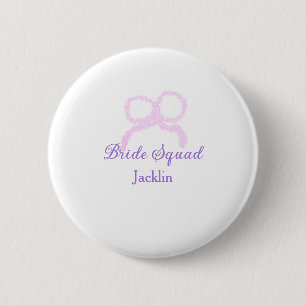 Bride squad pink glitter bow star bridesmaid name 6 cm round badge