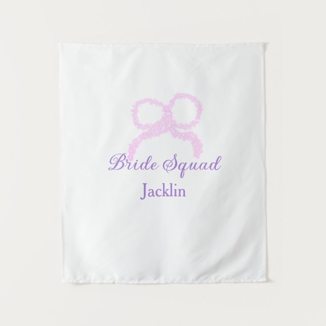 Bride squad pink glitter bow star bridesmaid name  tapestry (Front)