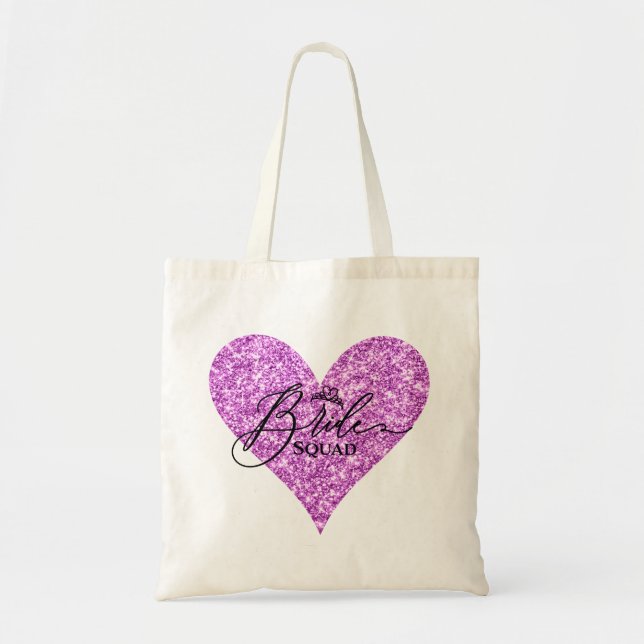 Bride Squad - Pink Sparkle Glitter Heart Tote Bag (Front)