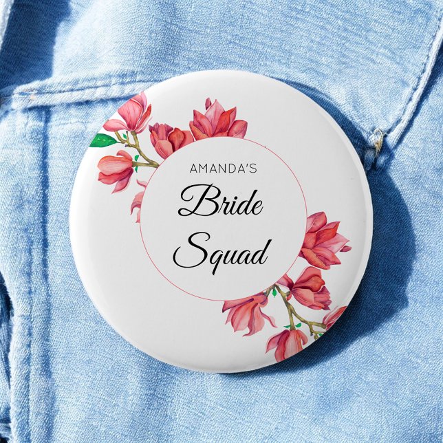 Bride Squad Pink White Team Bride Floral  6 Cm Round Badge (Creator Uploaded)