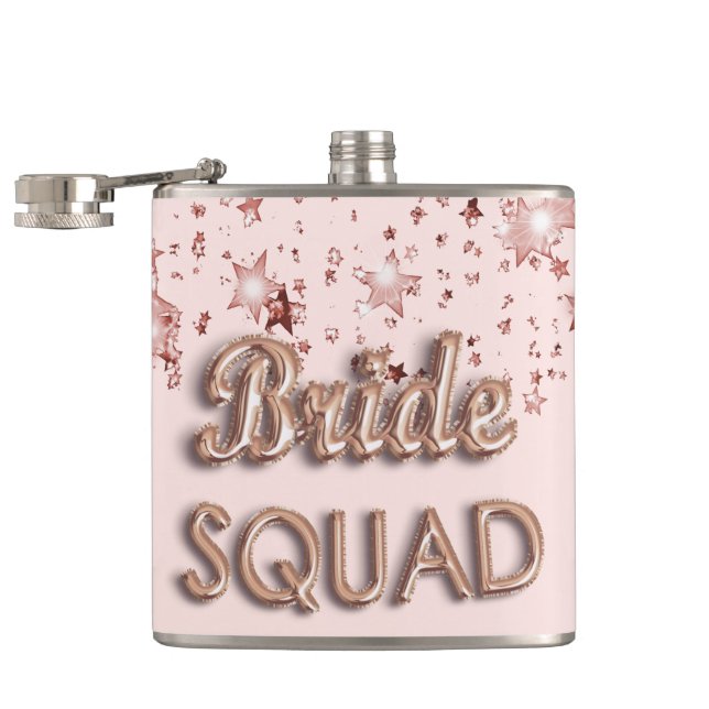 Bride squad rose gold blush stars bachelotette hip flask (Opened)