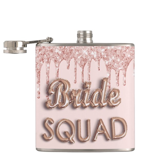 Bride squad rose gold glitter blush bachelotette hip flask (Opened)