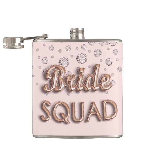 Bride squad rose gold pink diamonds bachelotette hip flask (Opened)