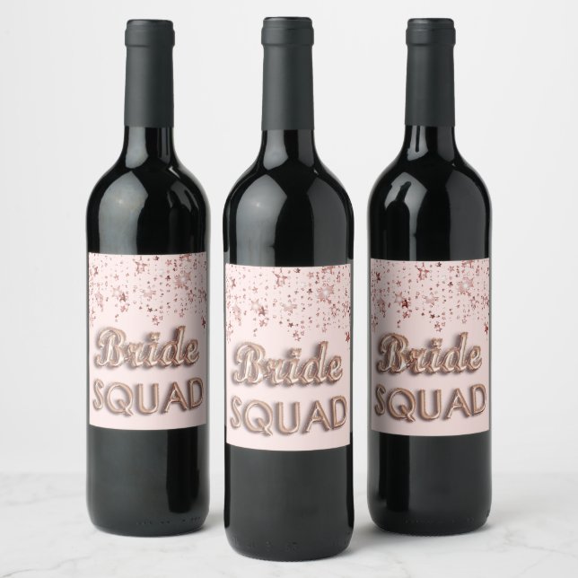 Bride squad rose gold stars bachelotette wine label (Bottles)