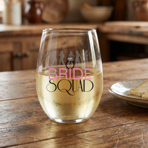 Bride Squad Silhouettes Pink ID252 Stemless Wine Glass