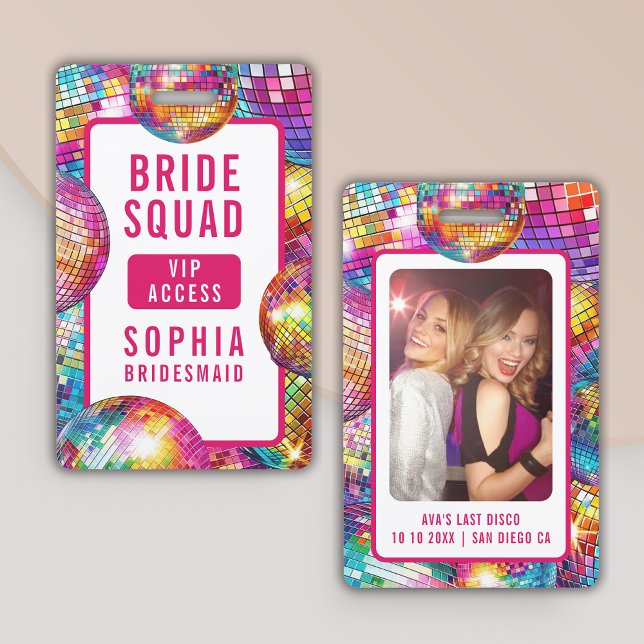 Bride Squad VIP Disco Ball Photo Bachelorette ID Badge (Creator Uploaded)