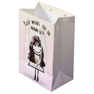 Bride Stick Figure Girl On Hearts Medium Gift Bag