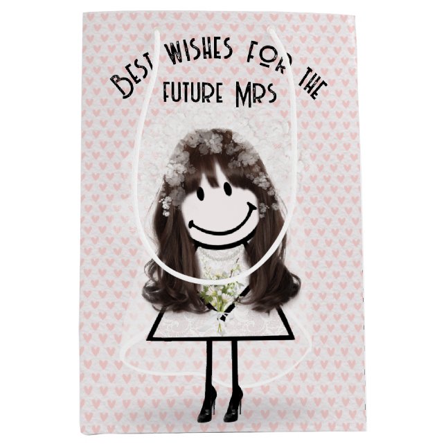 Bride Stick Figure Girl On Hearts  Medium Gift Bag (Front)