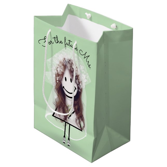 Bride Stick Figure Girl with Bouquet   Medium Gift Bag (Front Angled)