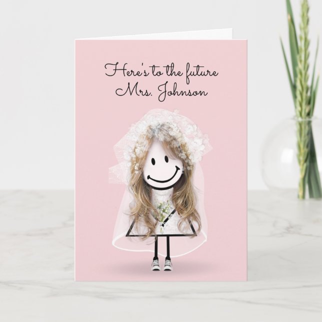 Bride Stick Figure Girl with Sneakers and Daisies Card (Front)