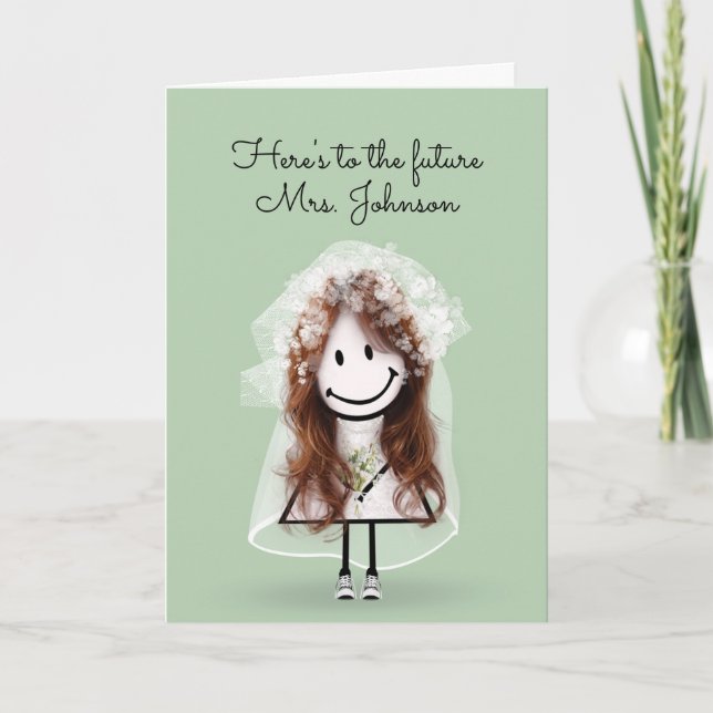 Bride Stick Figure Girl with Sneakers and Daisies Card (Front)