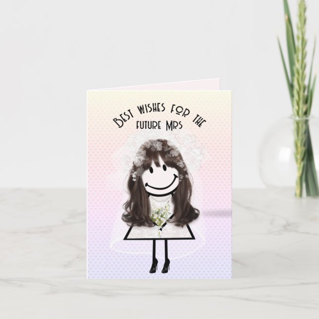 Bride Stick Figure On Hearts  Card (Front)