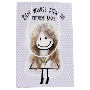 Bride Stick Figure On Lavender Hearts Medium Gift Bag