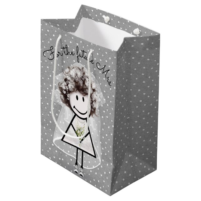 Bride Stick Girl In Lace Dress and Sneakers Medium Gift Bag (Front Angled)