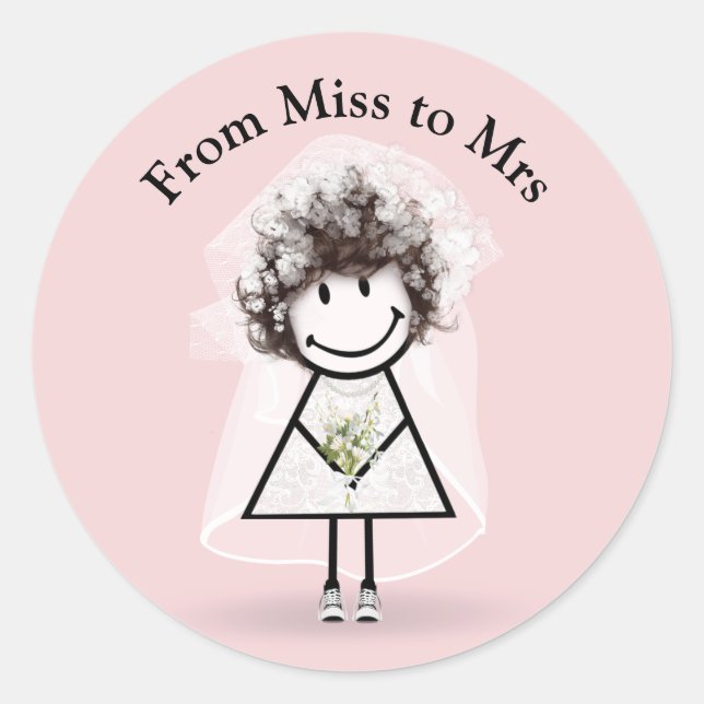 Bride Stick Girl In Sneakers On Pink    Classic Round Sticker (Front)