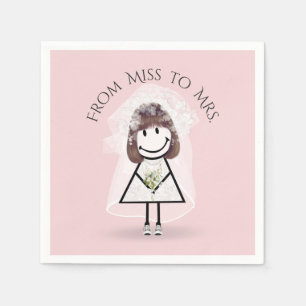 Bride Stick Girl in Sneakers with Daisy Bouquet Napkin