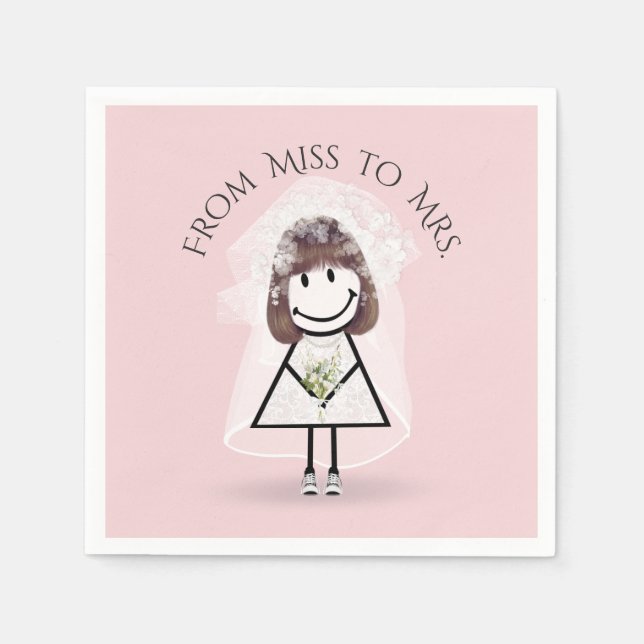 Bride Stick Girl in Sneakers with Daisy Bouquet Napkin (Front)