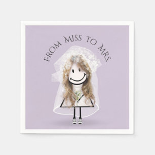 Bride Stick Girl in Sneakers with Daisy Bouquet Napkin