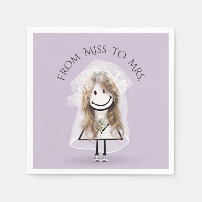 Bride Stick Girl in Sneakers with Daisy Bouquet Napkin (Front)