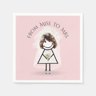 Bride Stick Girl in Sneakers with Daisy Bouquet Napkin