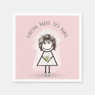 Bride Stick Girl in Sneakers with Daisy Bouquet Napkin