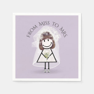 Bride Stick Girl in Sneakers with Daisy Bouquet Napkin