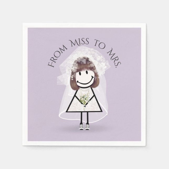 Bride Stick Girl in Sneakers with Daisy Bouquet  Napkin (Front)