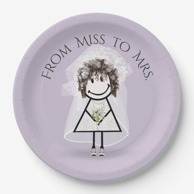 Bride Stick Girl In Sneakers with Daisy Bouquet Paper Plate (Front)
