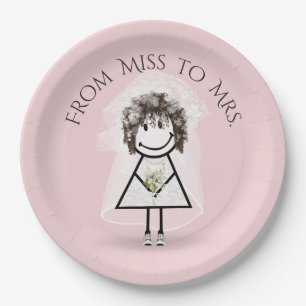 Bride Stick Girl In Sneakers with Daisy Bouquet  Paper Plate