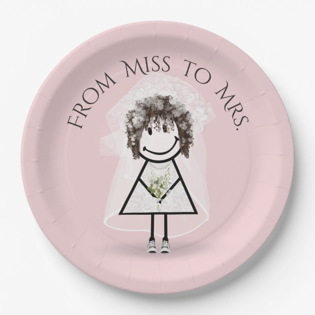 Bride Stick Girl In Sneakers with Daisy Bouquet  Paper Plate (Front)