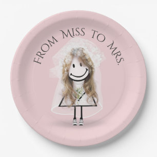 Bride Stick Girl In Sneakers with Daisy Bouquet Paper Plate