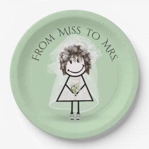 Bride Stick Girl In Sneakers with Daisy Bouquet Paper Plate