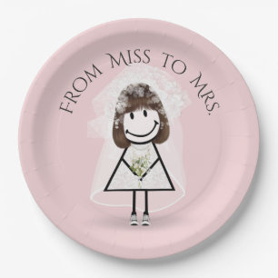 Bride Stick Girl In Sneakers with Daisy Bouquet Paper Plate
