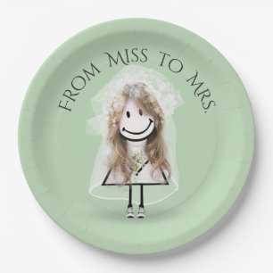 Bride Stick Girl In Sneakers with Daisy Bouquet Paper Plate