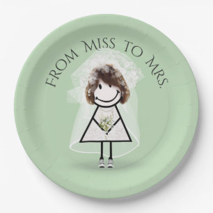 Bride Stick Girl In Sneakers with Daisy Bouquet  Paper Plate