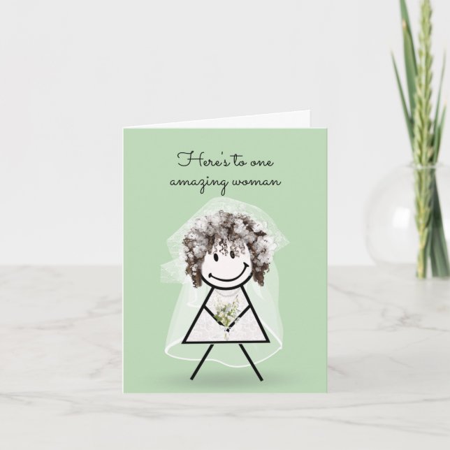 Bride Stick Girl with Bridal Bouquet Card (Front)