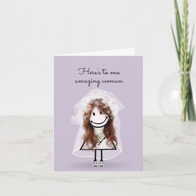 Bride Stick Girl with Sneakers and Daisies  Card (Front)