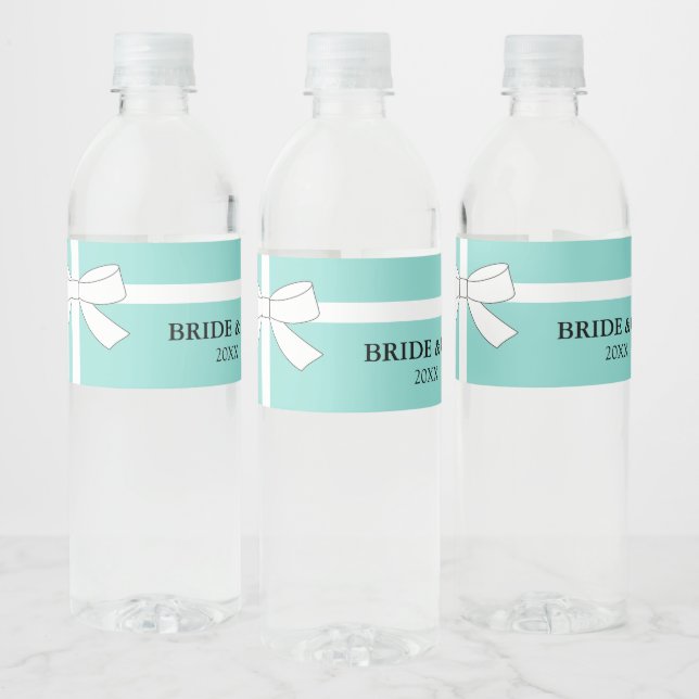 BRIDE Teal Blue And White Bow Tiara Party Water Bottle Label (Bottles)