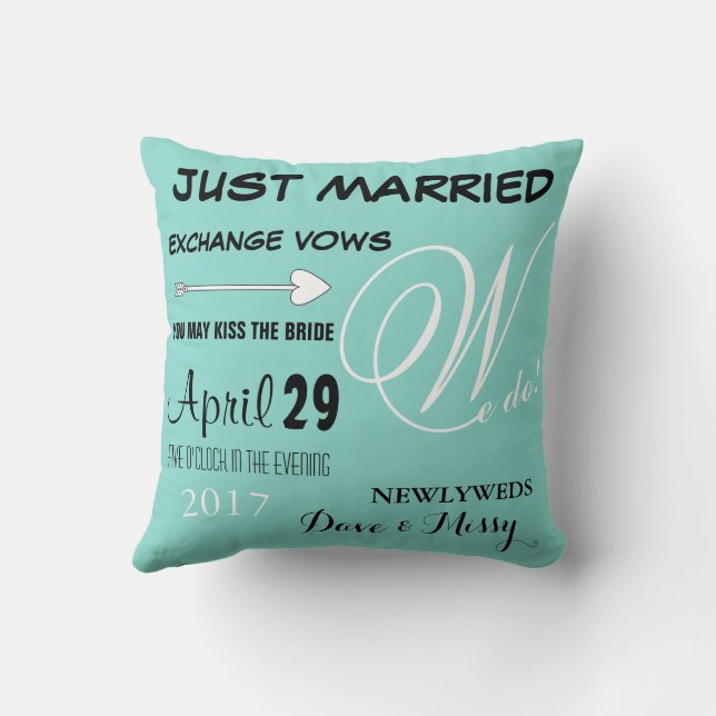 BRIDE Teal Blue Just Married We Do Cushion (Back)