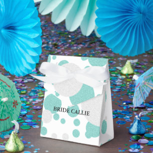 BRIDE Teal Blue Shimmer Polka Dot Wedding Party Favour Box