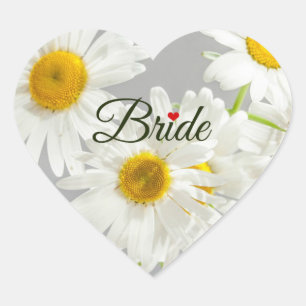 Bride, text design on white daisies heart sticker