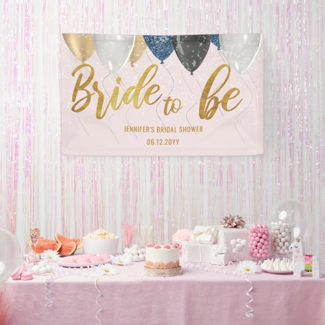 Bride to Be Balloons Denim Pink Bridal Shower Banner (Party)