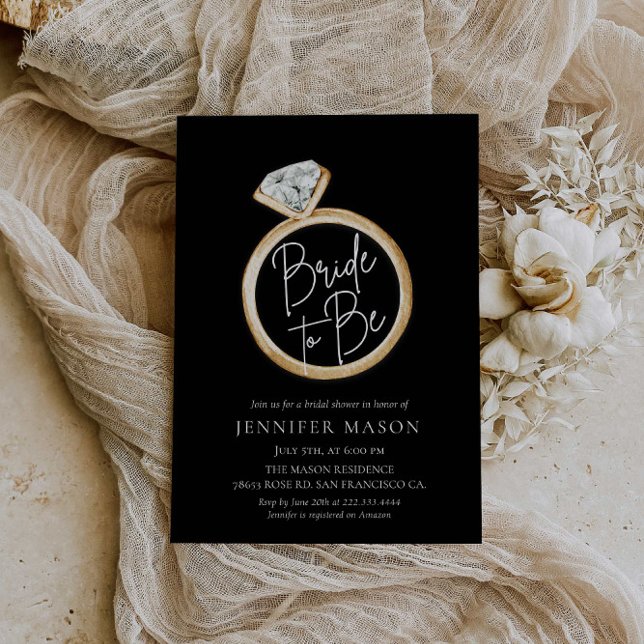 Bride To Be Black and Gold Modern Bridal Shower Invitation (Creator Uploaded)