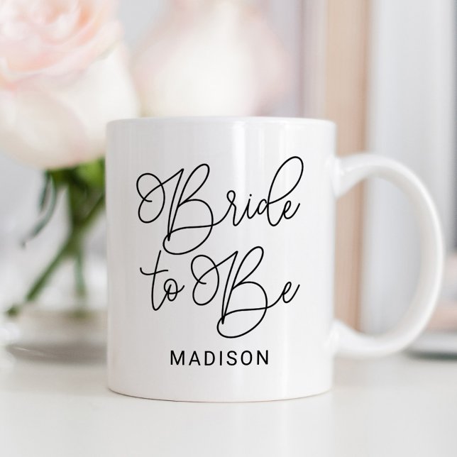 Bride to Be Black Modern Script Custom Wedding Coffee Mug (Creator Uploaded)