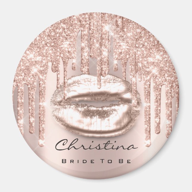 Bride To Be Bridal Shower Kiss Lips Glitter Rose Magnet (Front)