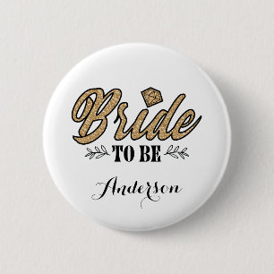 Bride To Be Button Pin-Gold & Black