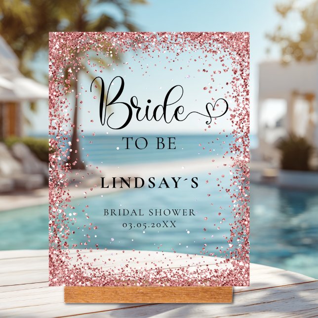 BRIDE TO BE! Copper Glitter Bridal Shower  Acrylic Sign (BRIDE TO BE! Copper Glitter Bridal Shower Acrylic Sign)