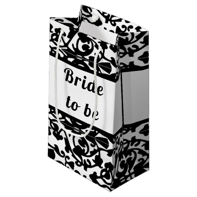 Bride to be decorative stamp damask small gift bag (Front Angled)